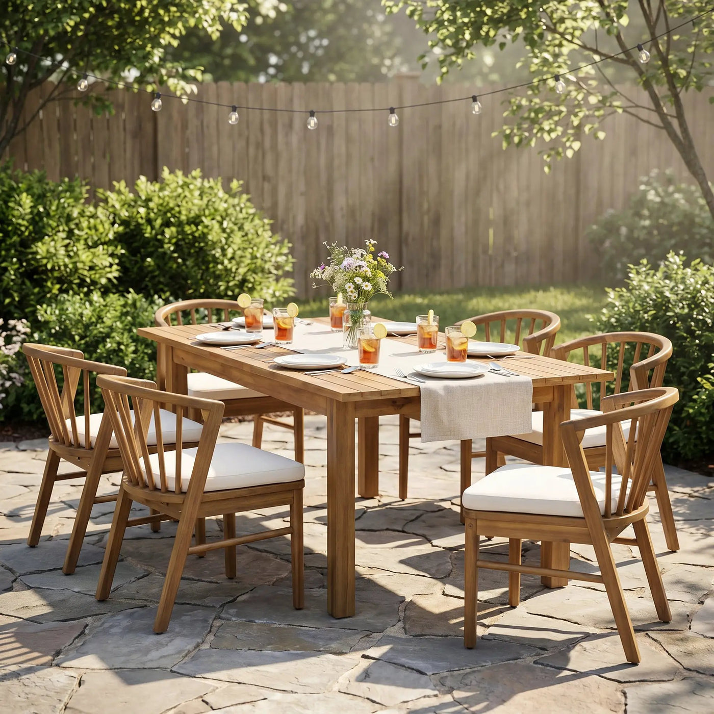 7 Pieces Acacia Wood Outdoor Dining Set by HouseOfZazla