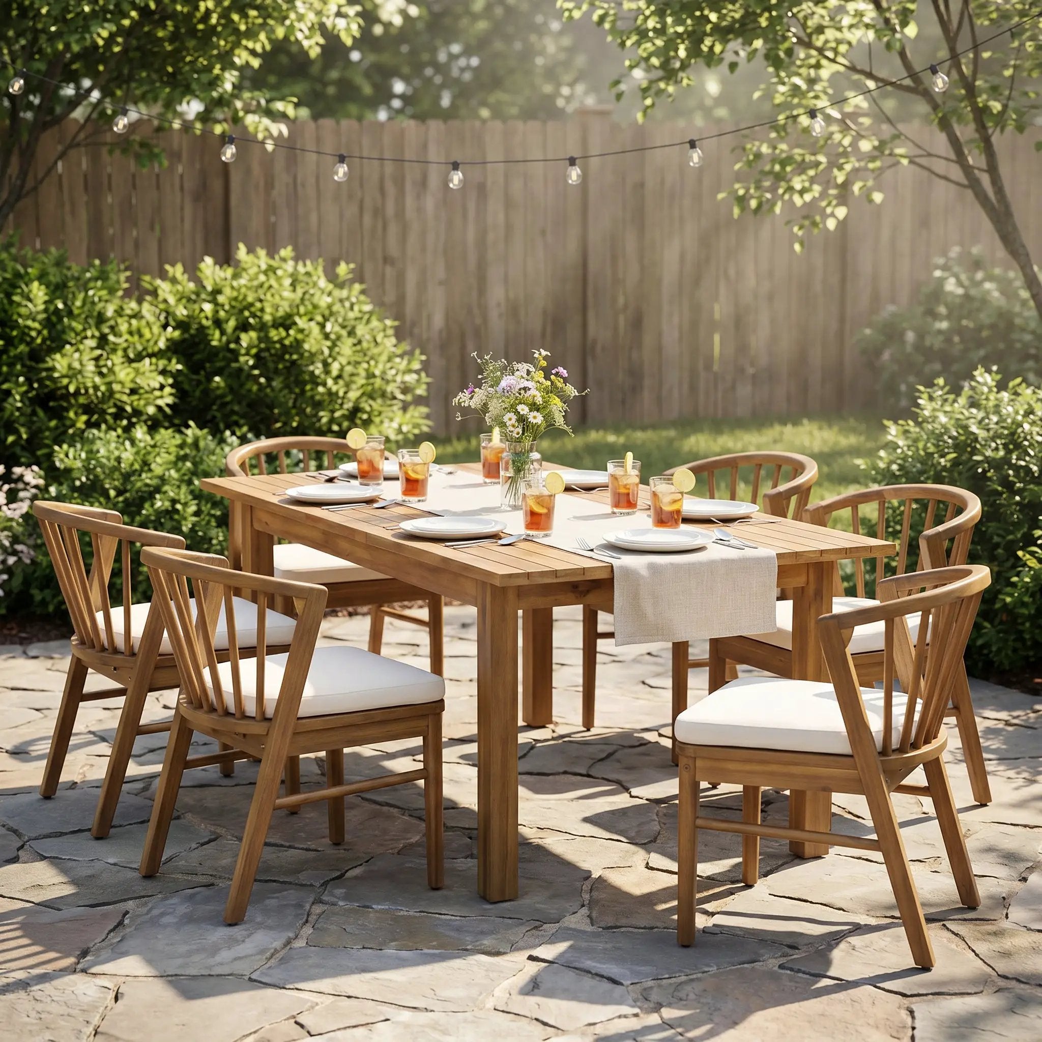 7 Pieces Acacia Wood Outdoor Dining Set by HouseOfZazla