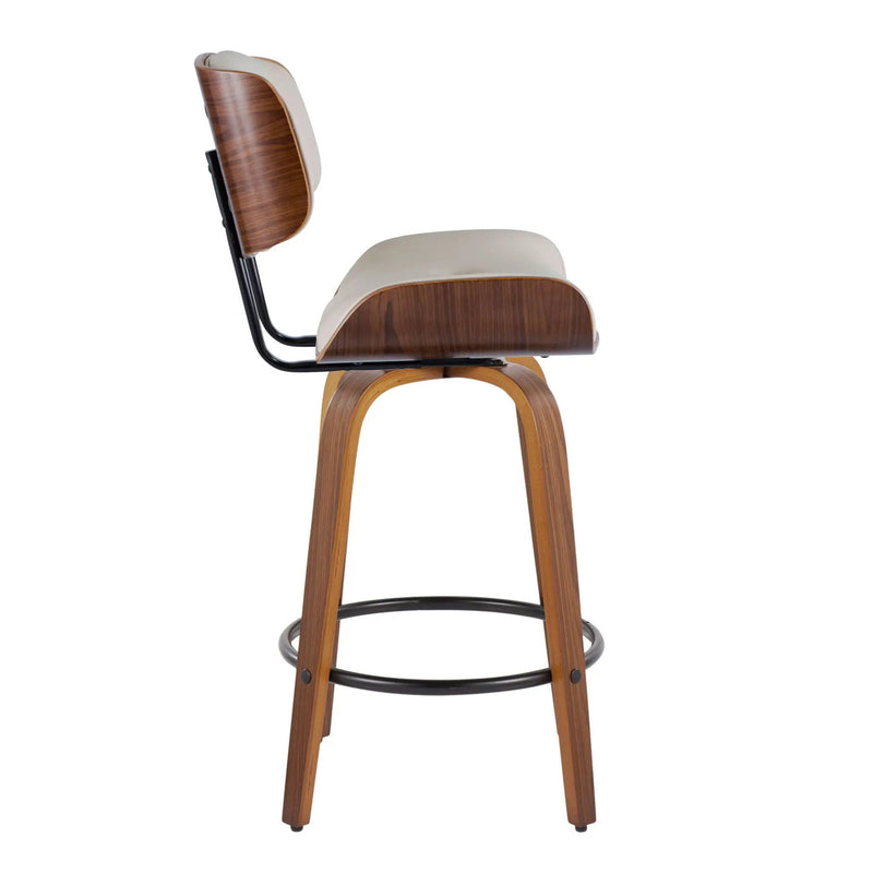 Lombardi - Mid-Century Modern Fixed Height Counter Stool With Swivel With Round Footrest (Set of 2) by HouseOfZazla