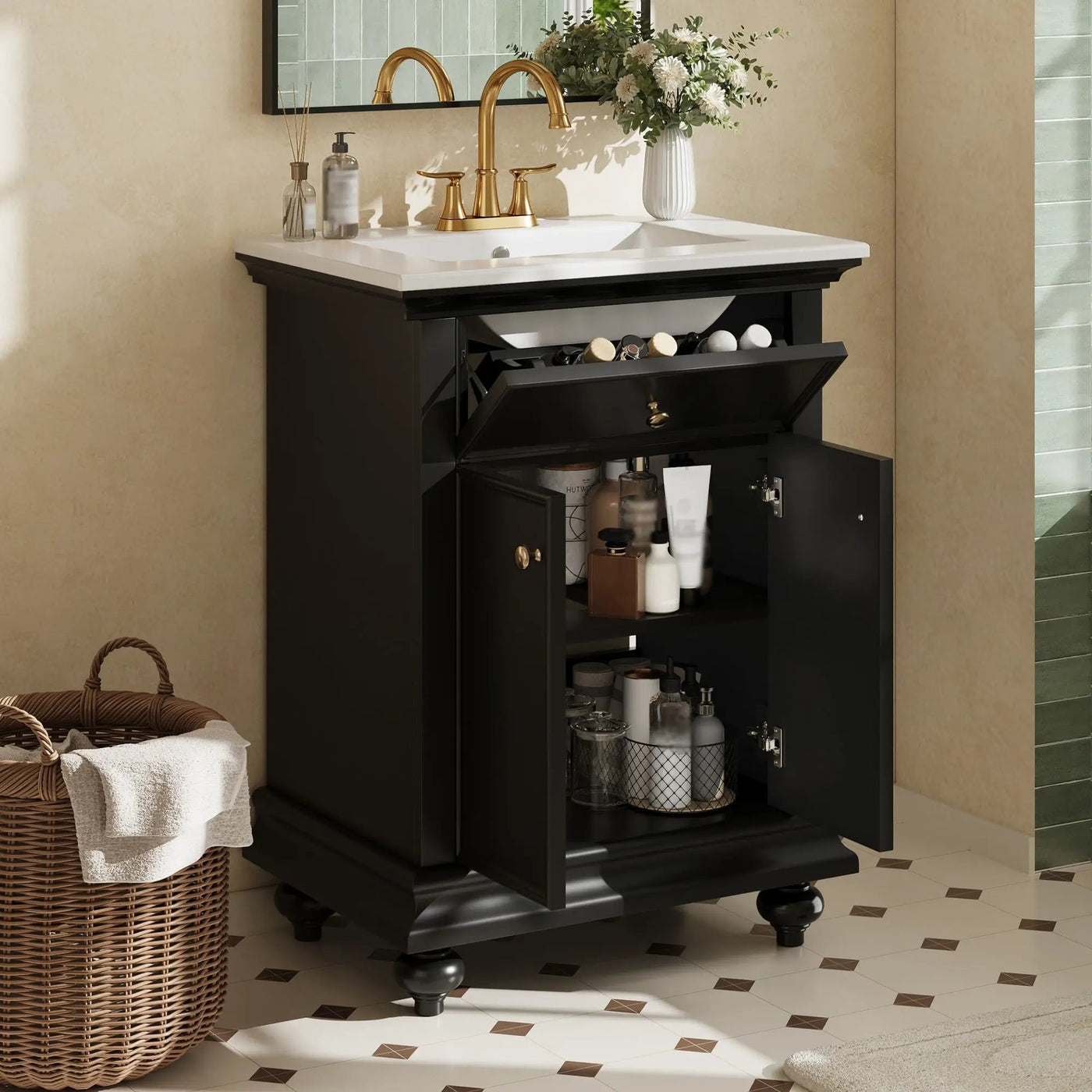 24" Modern Bathroom Vanity with Tip-Out Drawer & Soft-Close Hinges by HouseOfZazla
