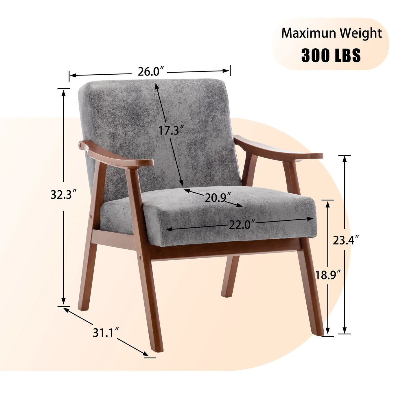 Mid Century Modern Accent Chair With Solid Wood Frame And Extra Thick Backrest by HouseOfZazla