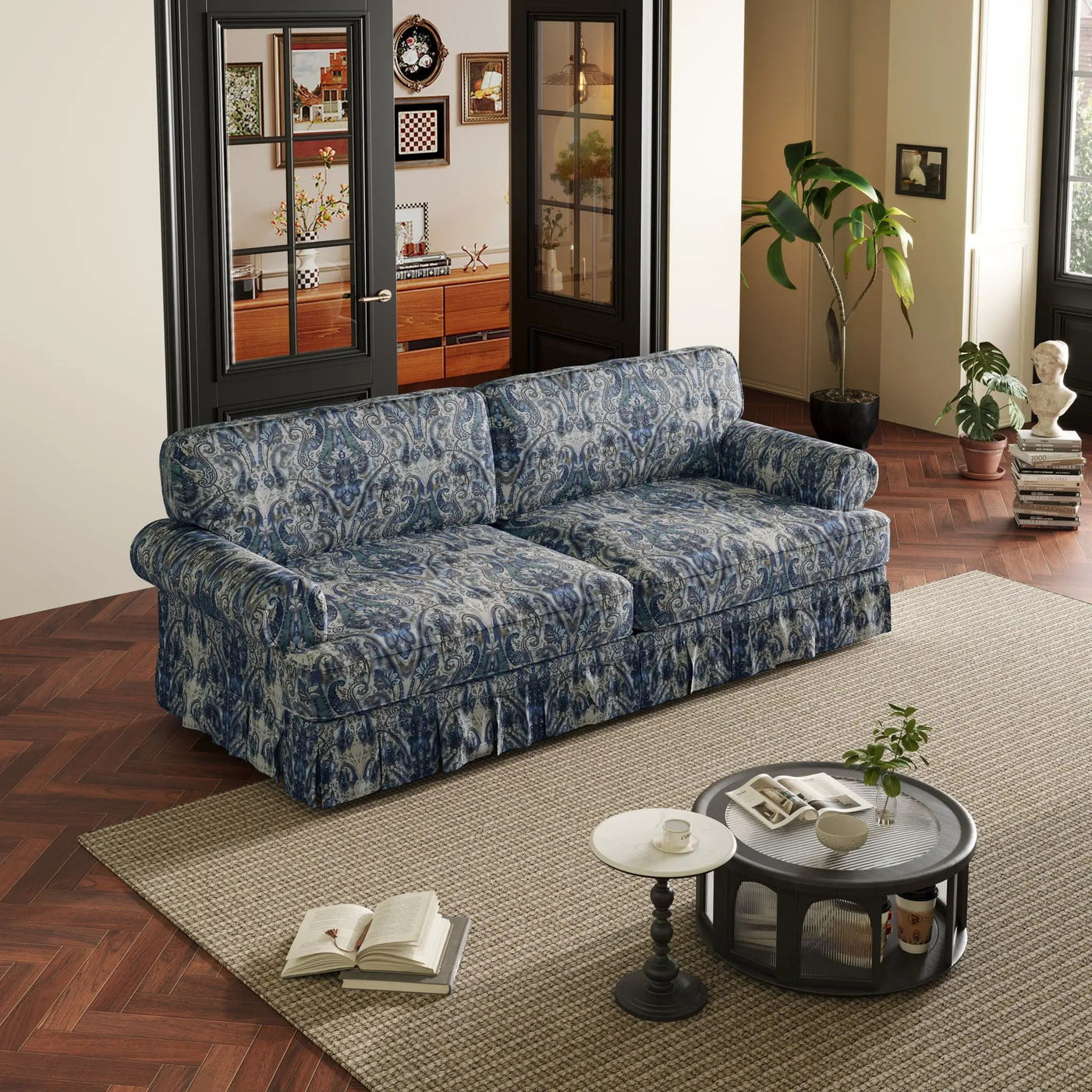 Luxuriously Comfortable Cloud Couch Sofa With Elegant Rolled Arms & Pleated Skirt Design by HouseOfZazla