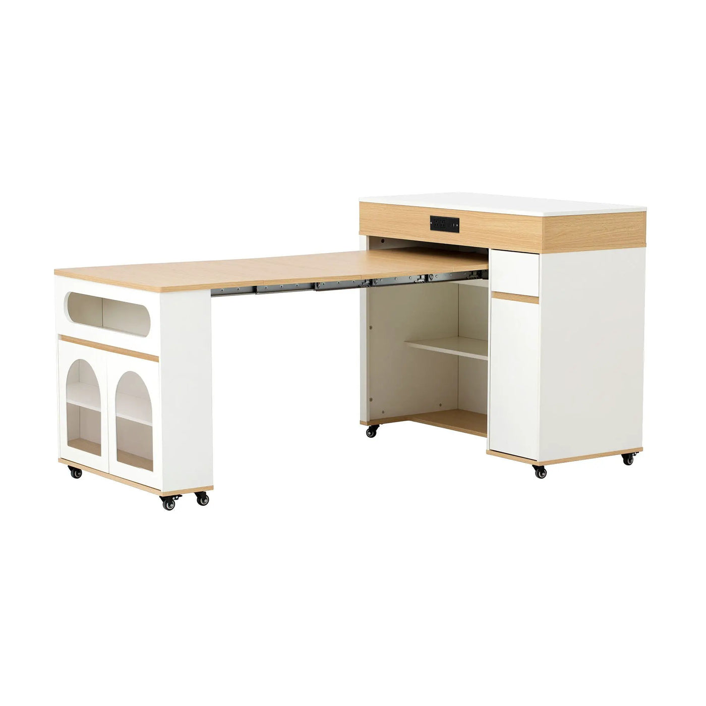 Extendable Dining Table With Folding Top, Rolling Kitchen Island With Drawers And Power Outlet by HouseOfZazla