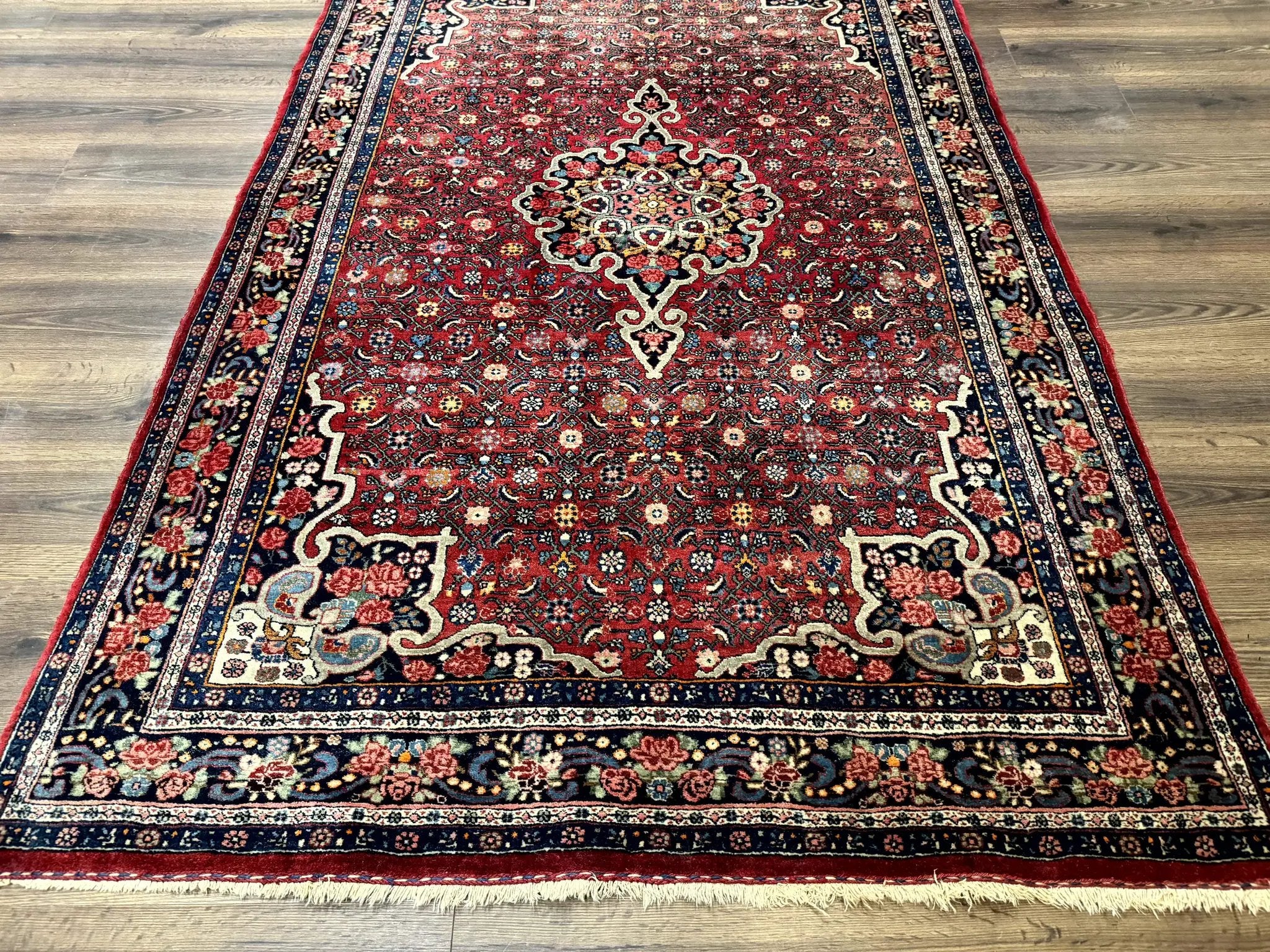 Antique Persian Rug 5x7, Red, Fine 260 KPSI, Bidjar Carpet by Jewel Rugs