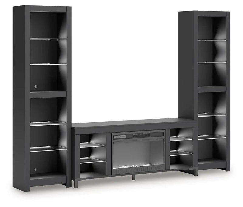 Cayberry - 3-Piece Entertainment Center With Electric Fireplace - Black by Unique Piece Furniture