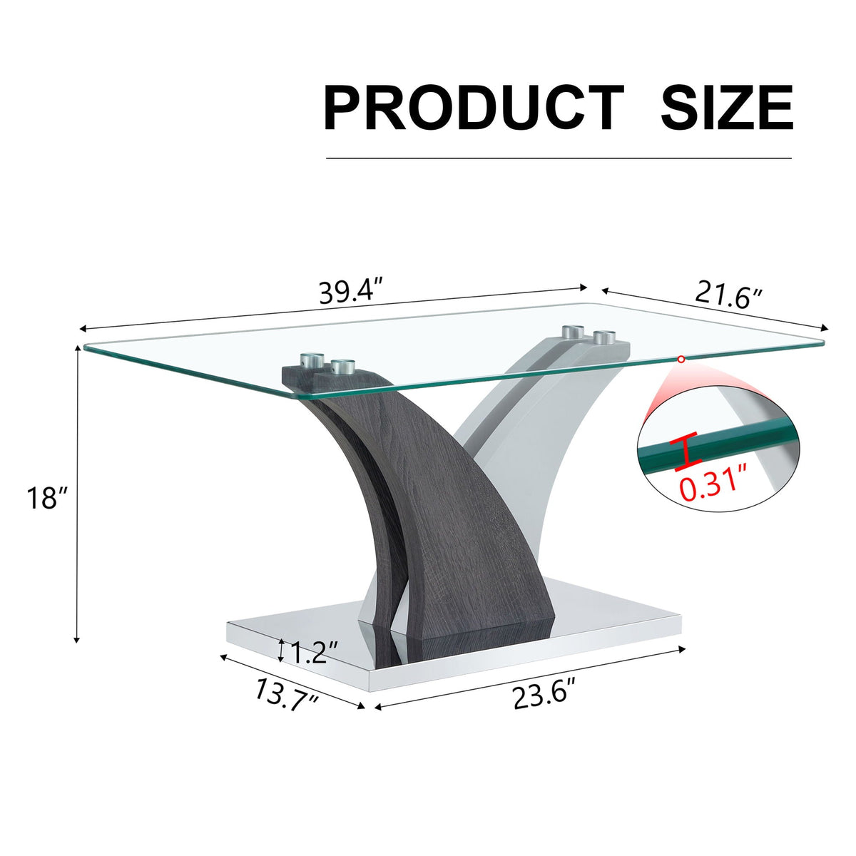 Rectangular Coffee Table with Tempered Glass Countertop - Gray, photo 2 of 9