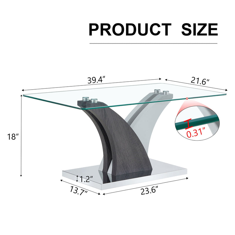 Rectangular Coffee Table with Tempered Glass Countertop - Gray, photo 2 of 9