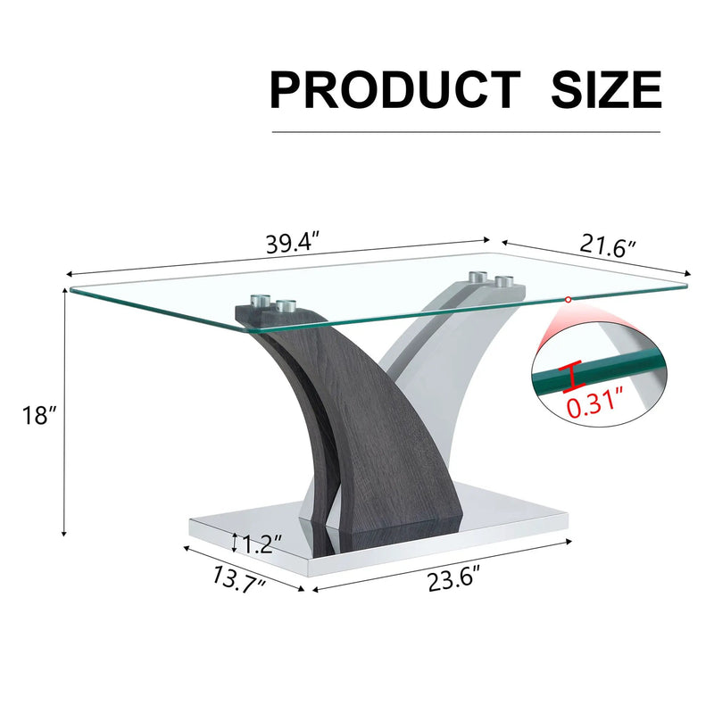Artistic Rectangular Coffee Table With Tempered Glass Countertop by Unique Piece Furniture