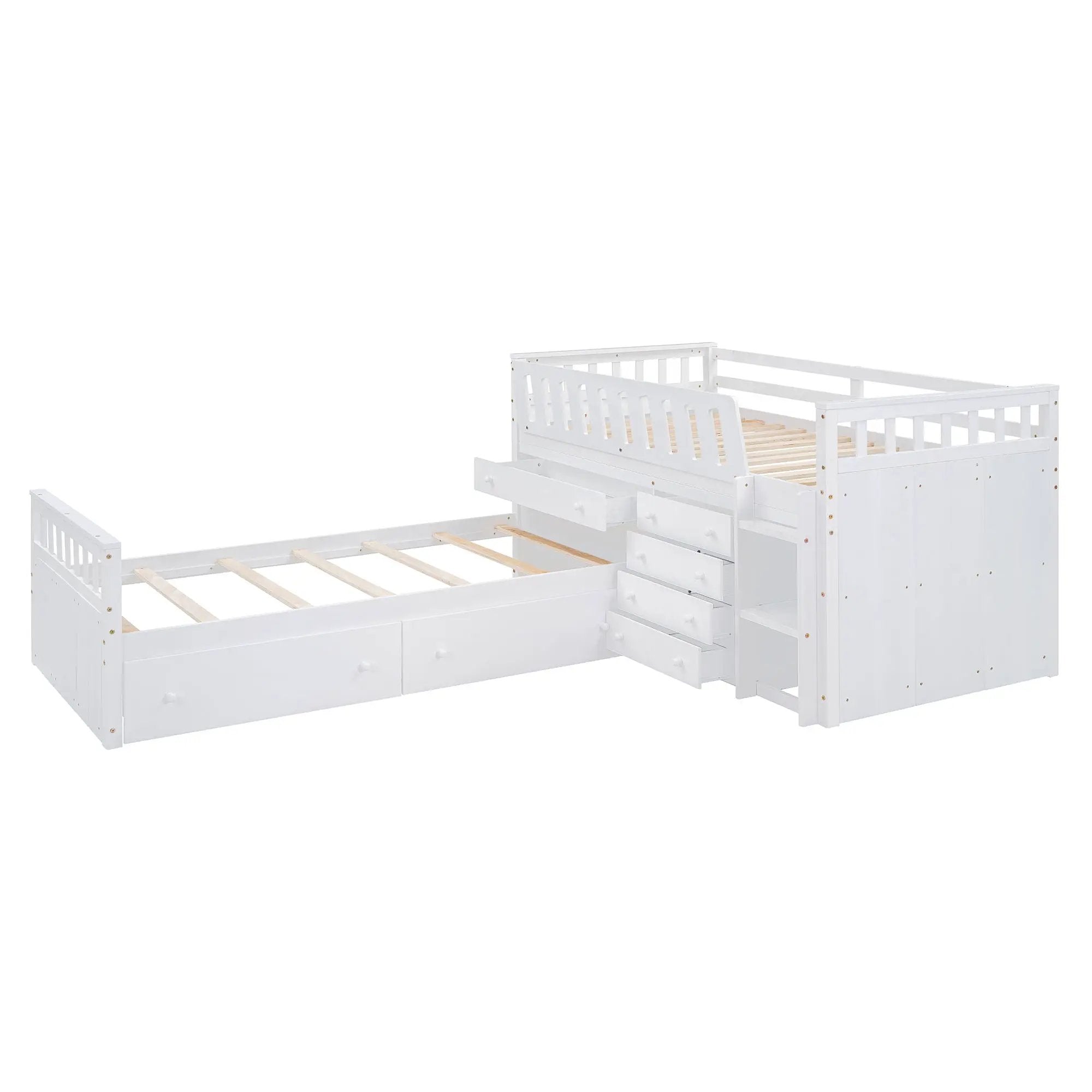 Loft Platform Bed With 7 Drawers And Full Guardrails, Modern L Shaped Space Savin by HouseOfZazla