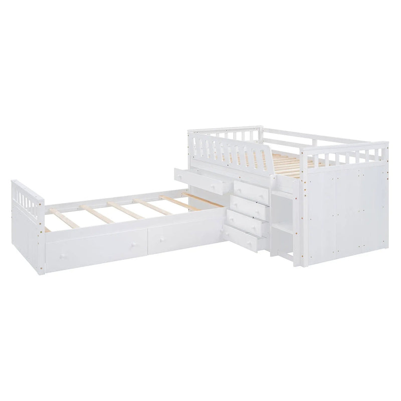 Loft Platform Bed With 7 Drawers And Full Guardrails, Modern L Shaped Space Savin by HouseOfZazla