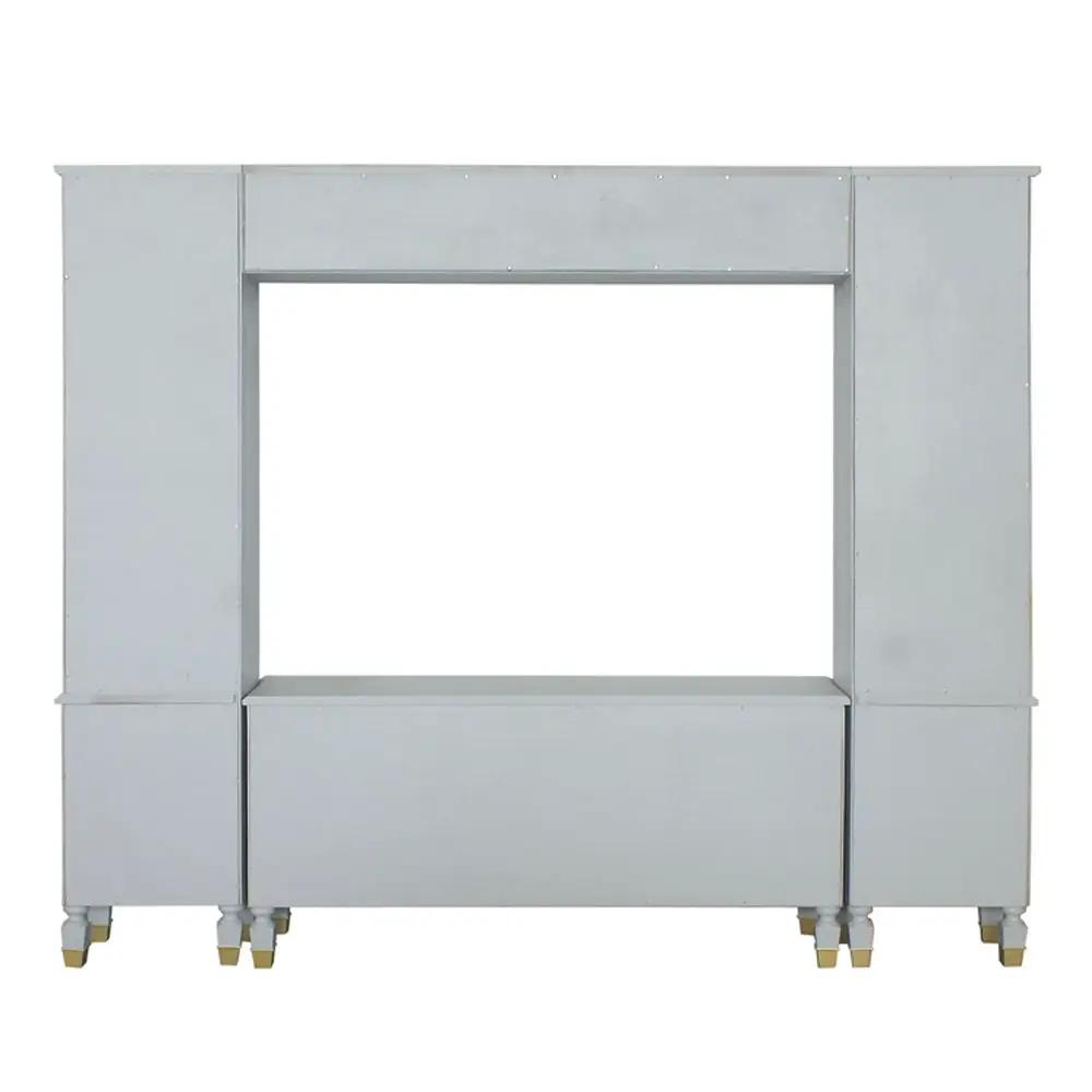 House Marchese - Entertainment Center - Gold Trim & Pearl Gray by Unique Piece Furniture