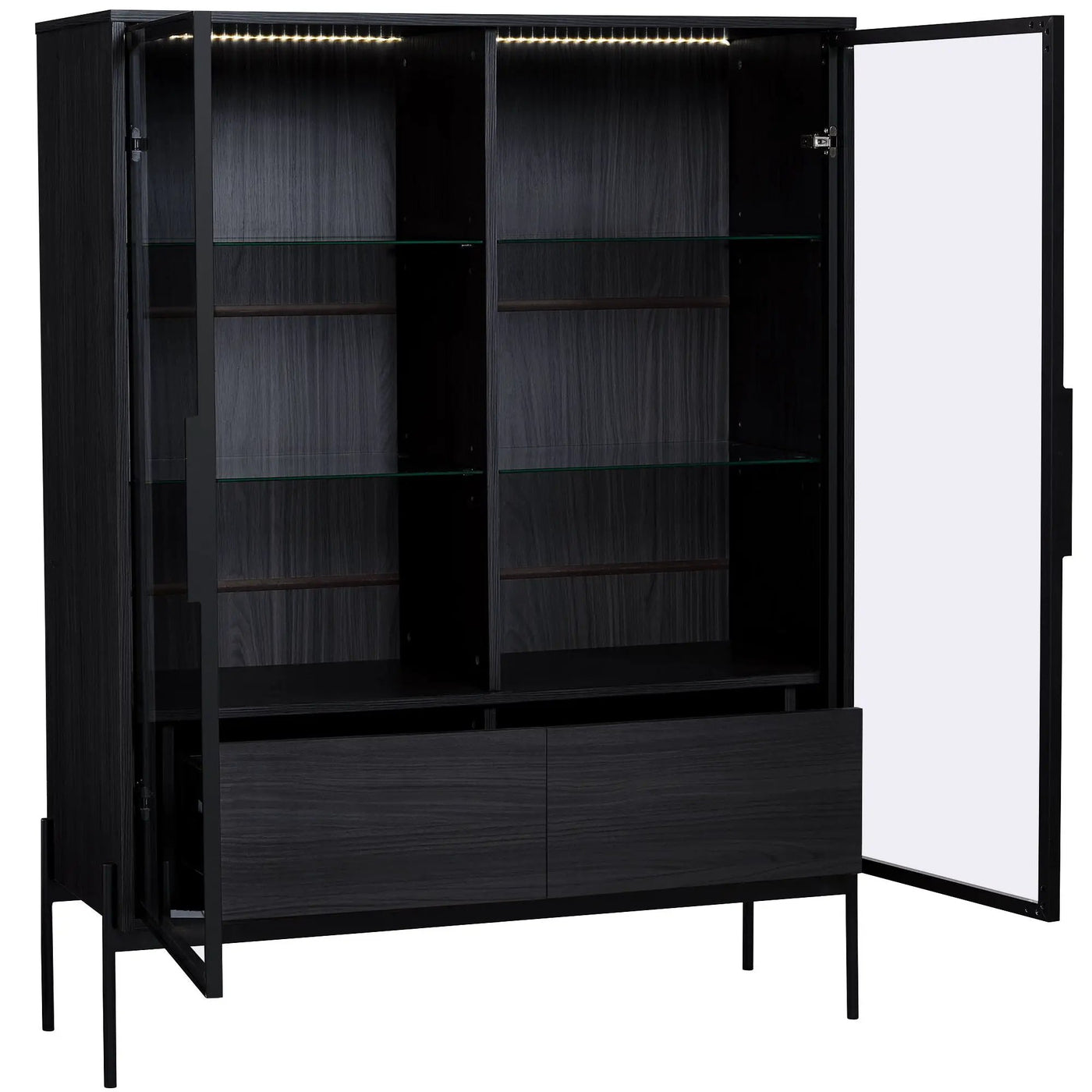 Modern Minimalist Style LED Curio Cabinet With Tempered Glass Door, Metal Legs by HouseOfZazla