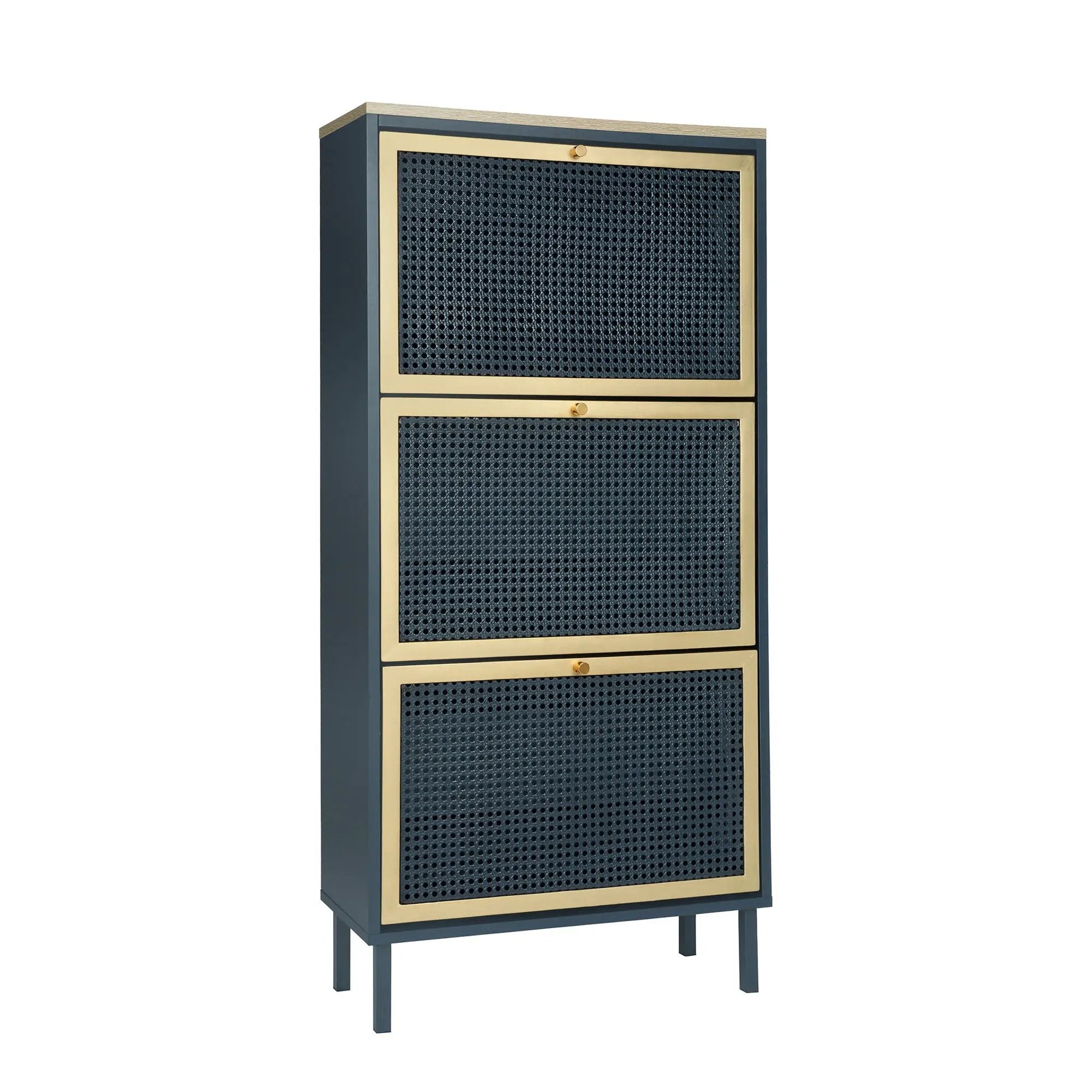 Modern Rattan 3 Door Shoe Rack Cabinet For Entryway by Unique Piece Furniture