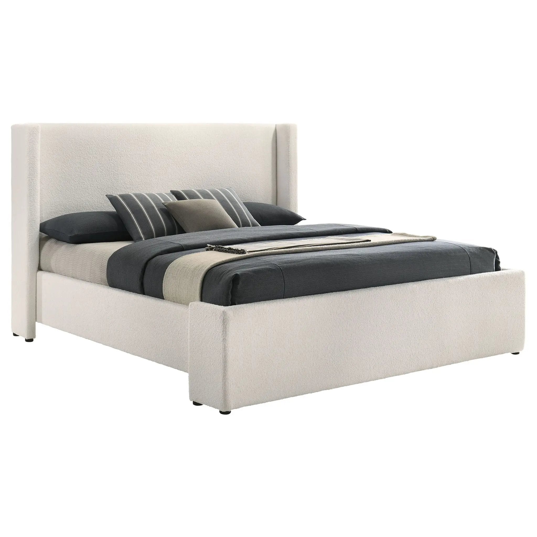 Alamosa Boucle Upholstered Eastern King Platform Bed White by Unique Piece Furniture