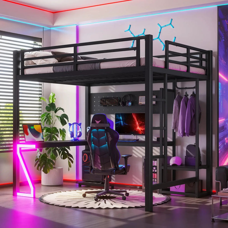 Full Loft Bed with L-shaped Desk and USB Ports by HouseOfZazla