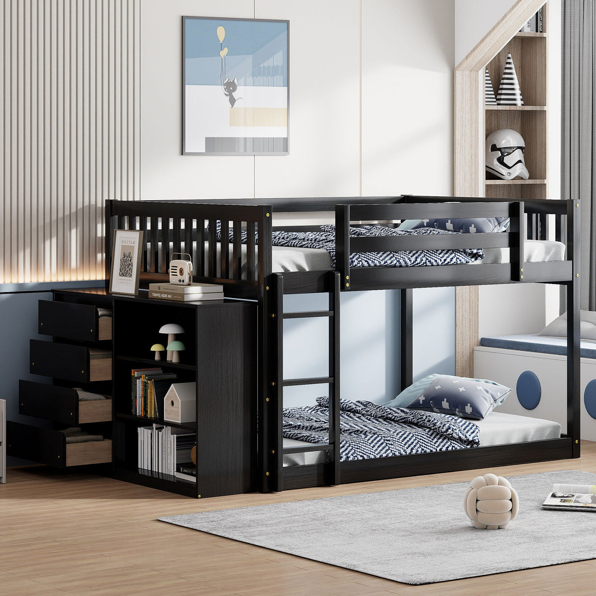 Bunk Bed With 4 Drawers and 3 Shelves - Solid Pine Wood, photo 7 of 24