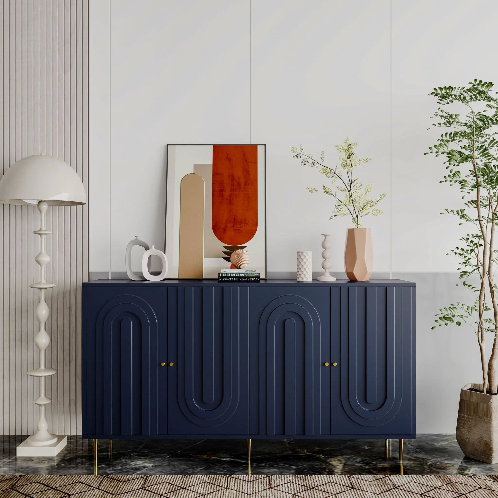 Modern Lacquered 4 Door Cabinet Sideboard Buffet Server Cabinet Storage Cabinet, For Living Room, Entryway, Hallway, Office, Kitchen And Dining Room by Unique Piece Furniture