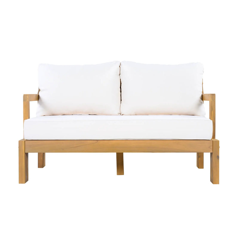 Outdoor 4-Seater Acacia Wood Patio Chat Set, Beige + Natural by HouseOfZazla