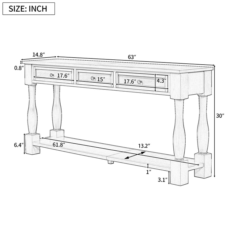 TREXM 63" Long Console Table with Drawers and Shelf by HouseOfZazla