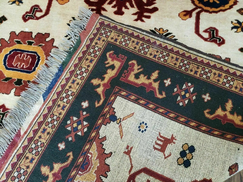 5' X 6' Vintage Handmade Knotted Turkish Kazak Pattern Wool Rug Bohemian Boho Interior Design by Jewel Rugs