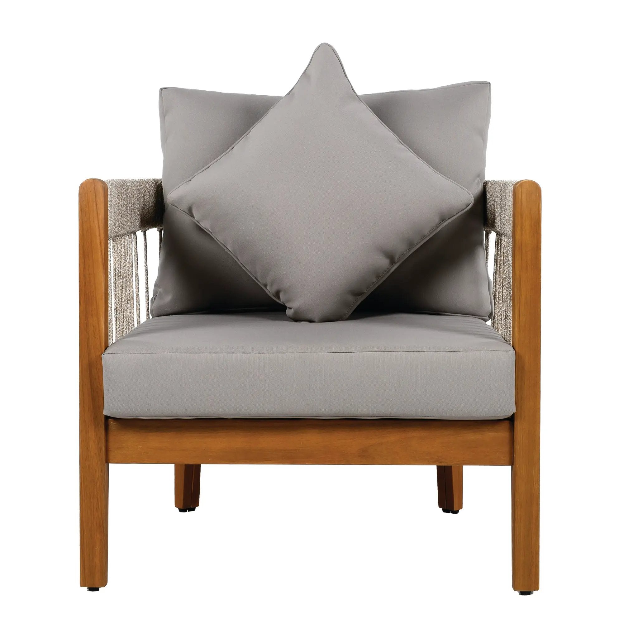 Acacia Wood Outdoor Club Chair with Handwoven Rope Accents & Curved Backrest by HouseOfZazla