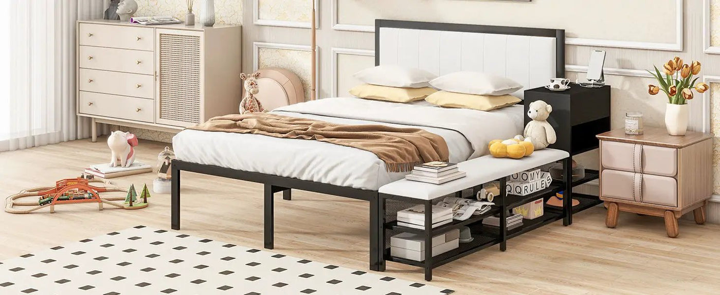 Platform Bed With 2 Tier Storage Shelves, Storage Cabinet by HouseOfZazla