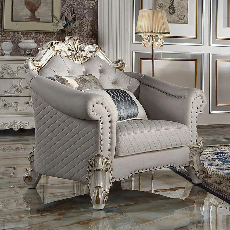 Vendome II - Chair With 2 Pillows - Two Tone Ivory Fabric & Antique Pearl by Unique Piece Furniture