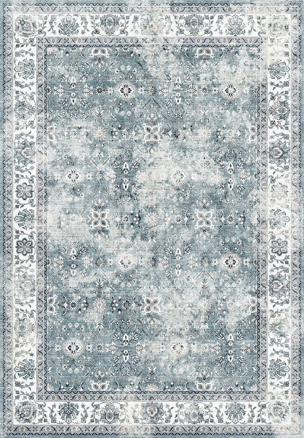 Toucan - 5' X 7' Washable Non - Slip Area Rug, Elegant Design - Silver by HouseOfZazla
