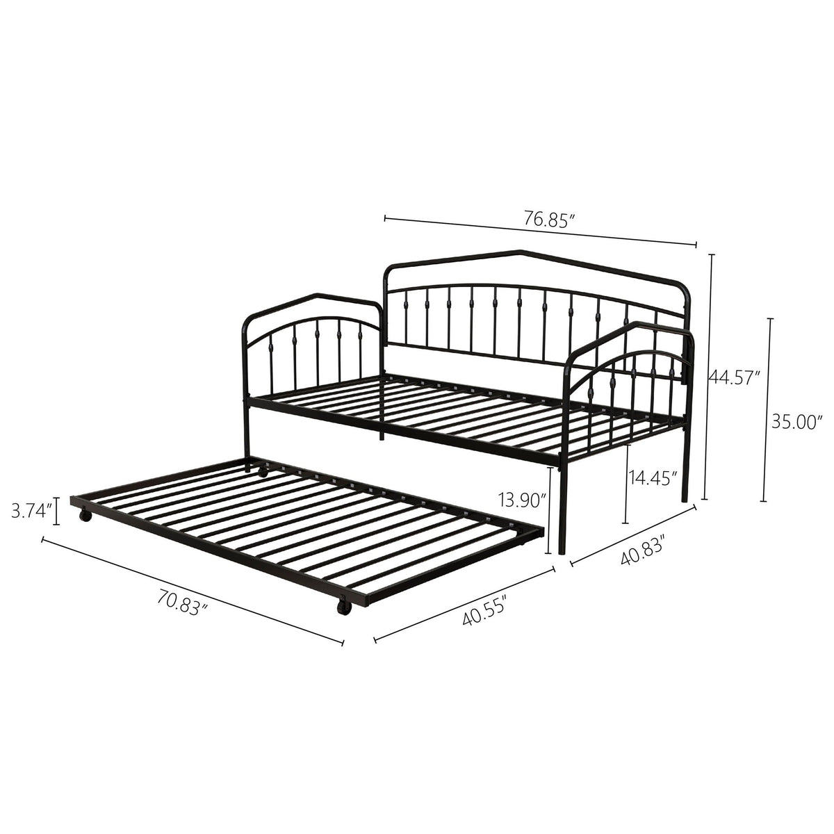 Fox Daybed With Twin Trundle - Metal Frame, Black or White, photo 3 of 29