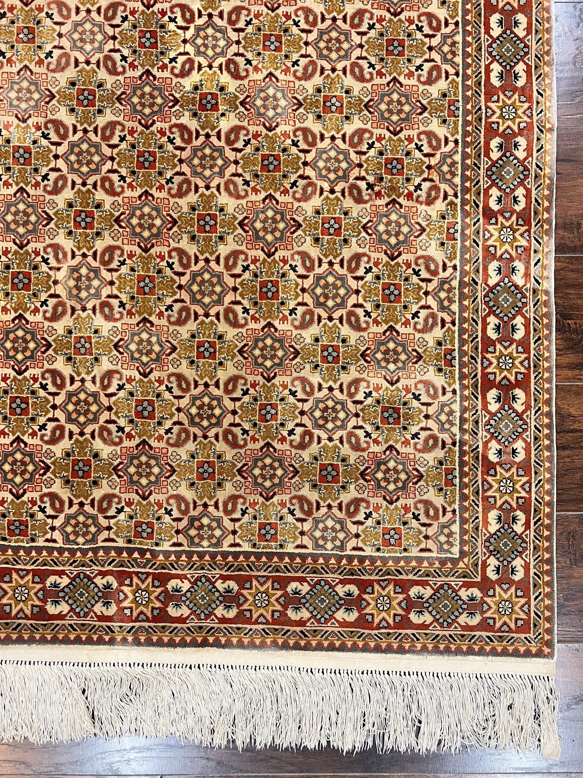 Turkish Kayseri Silk Rug 4x6, Hand Knotted Handmade Vintage Allover Pattern, Fine Silk Oriental Carpet 4 x 6 ft, Traditional Rug, Cream by Jewel Rugs