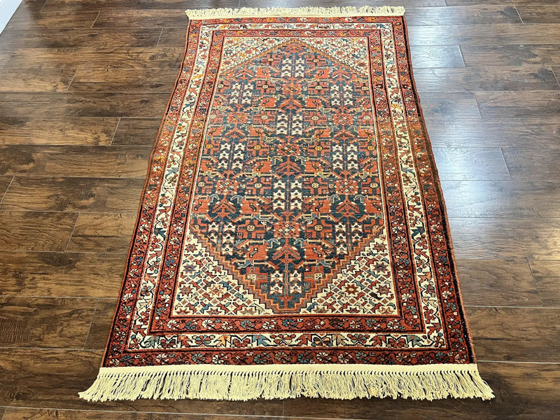 Persian Malayer Rug 4x7, Tribal Rug, Geometric, Antique Oriental Carpet, Red Blue Cream, Boho Rug, Hand Knotted Wool Rug by Jewel Rugs