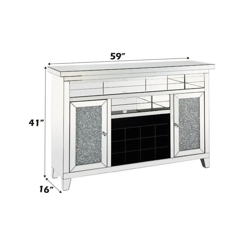 Noralie - 41" Wine Cabinet With LED - Mirrored & Faux Diamonds by Unique Piece Furniture