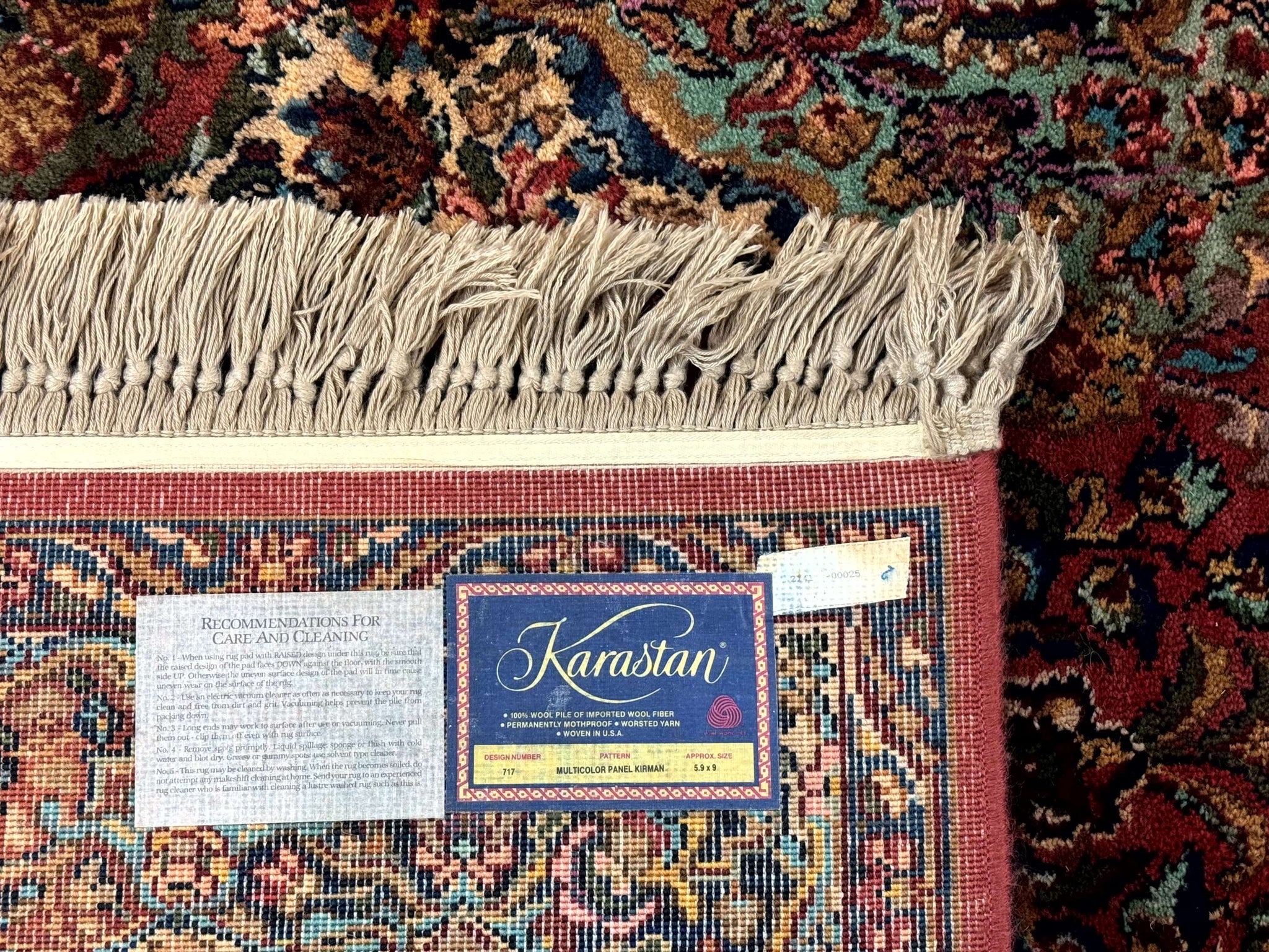 5.9 x 9 Karastan Rug Multicolor Panel Kirman #717, Original 700 Series, Wool by Jewel Rugs