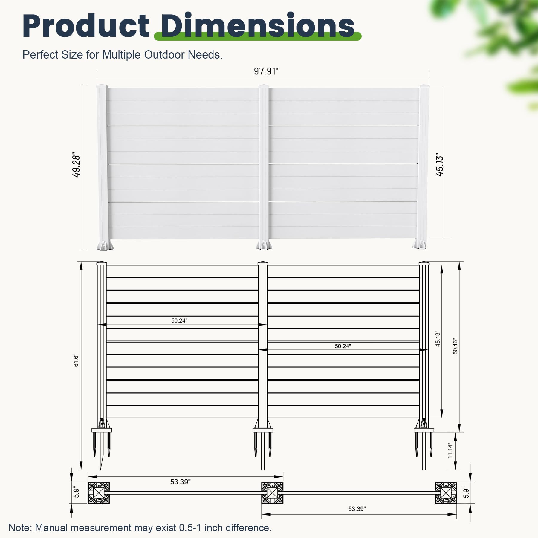 50" W x 49" H Outdoor Privacy Screen with Aluminum Posts, 2 Panels by HouseOfZazla