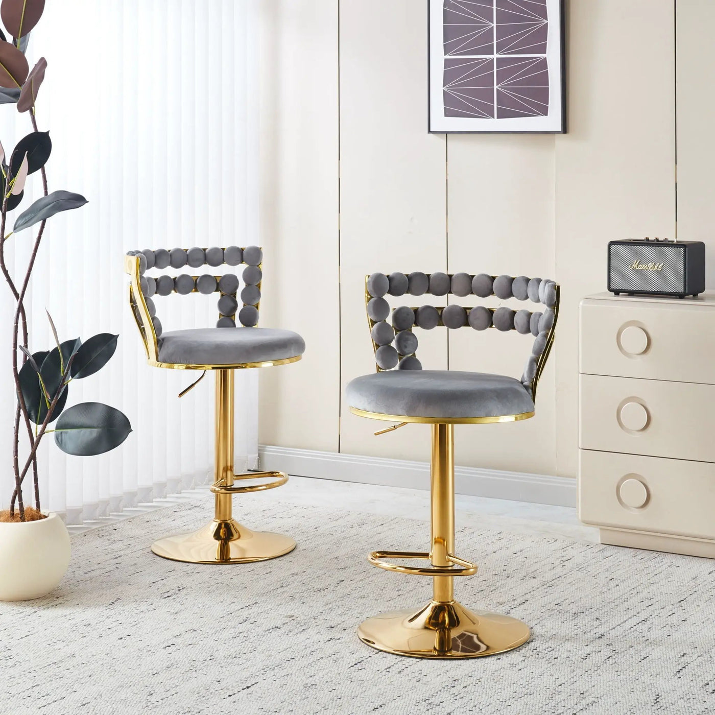 Modern Bar Chair With Iron Tube Legs, Soft Cushions And Comfortable Backrest (Set of 2) by HouseOfZazla