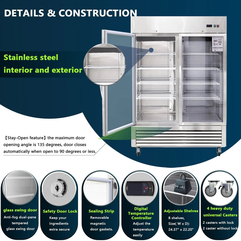 54"W Commercial Refrigerator with Glass Doors by HouseOfZazla