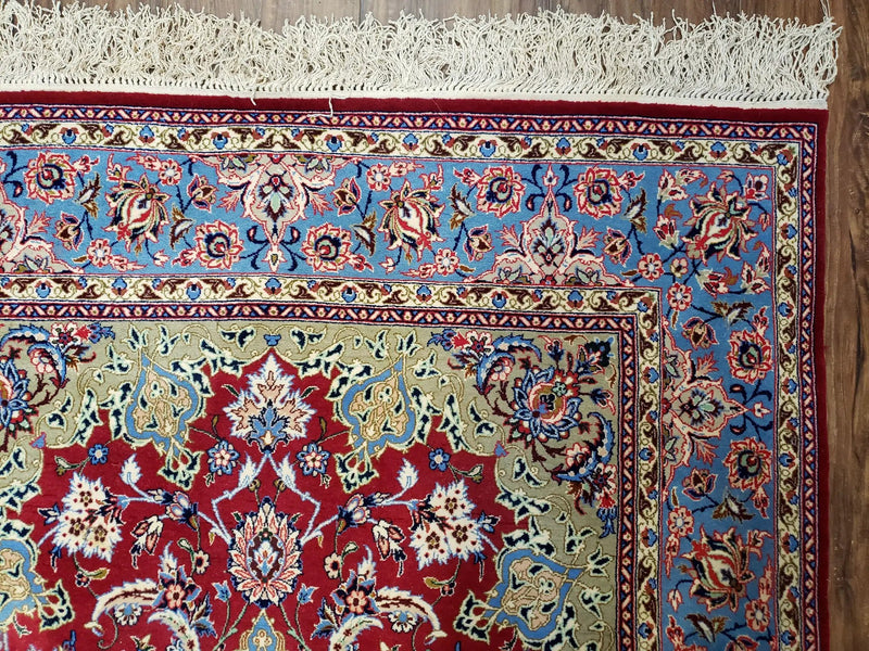 Semi Antique Persian Isfahan Rug, Kork Wool on Silk Foundation, Red & Blue, Top Quality, 3'6" x 5' 6" by Jewel Rugs