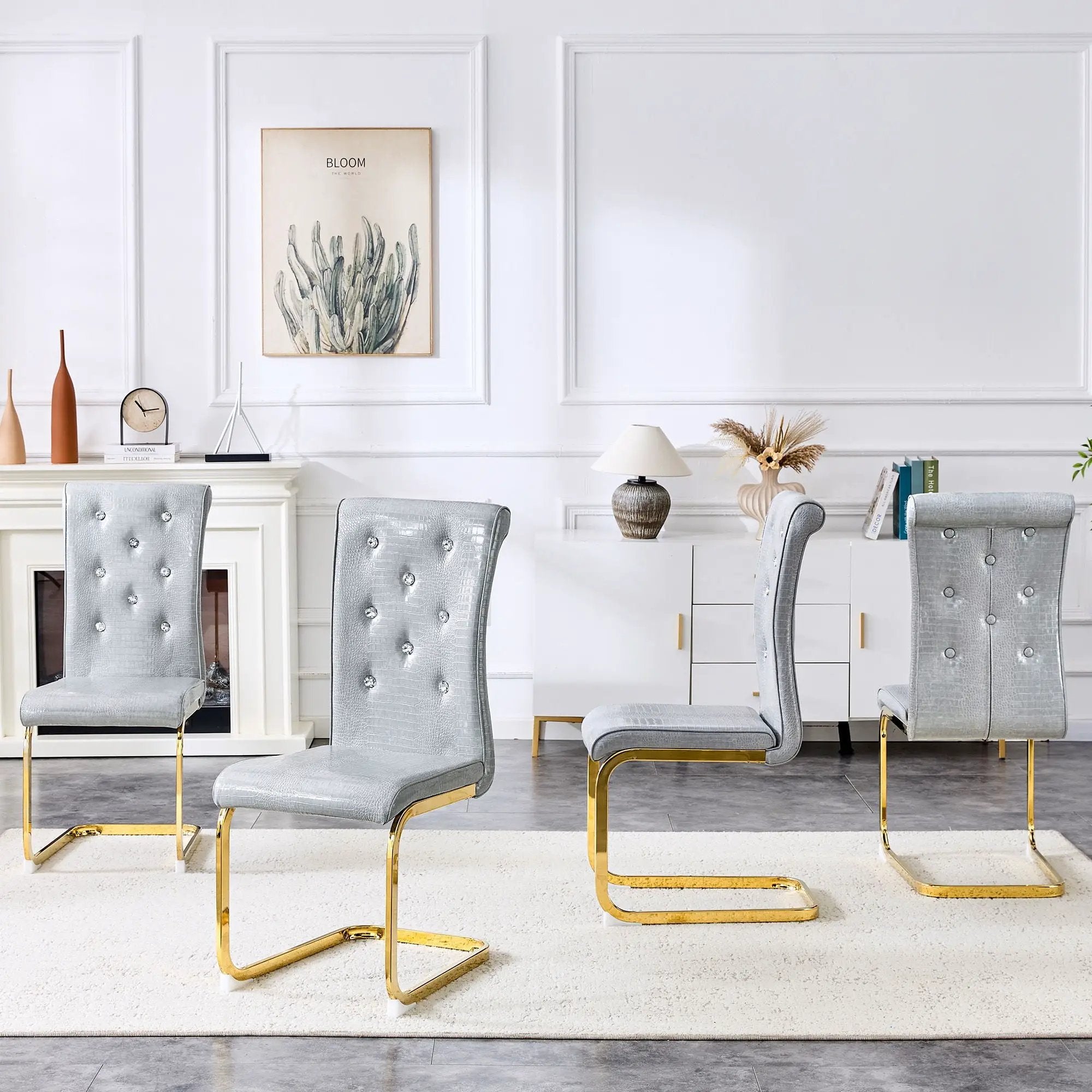 Elegant Design Alligator Skin Upholstered Dining Chairs by Unique Piece Furniture