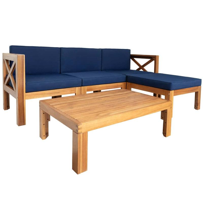 TOPMAX Outdoor 5-Piece Wood Sectional Patio Sofa Set with Blue Cushions by HouseOfZazla