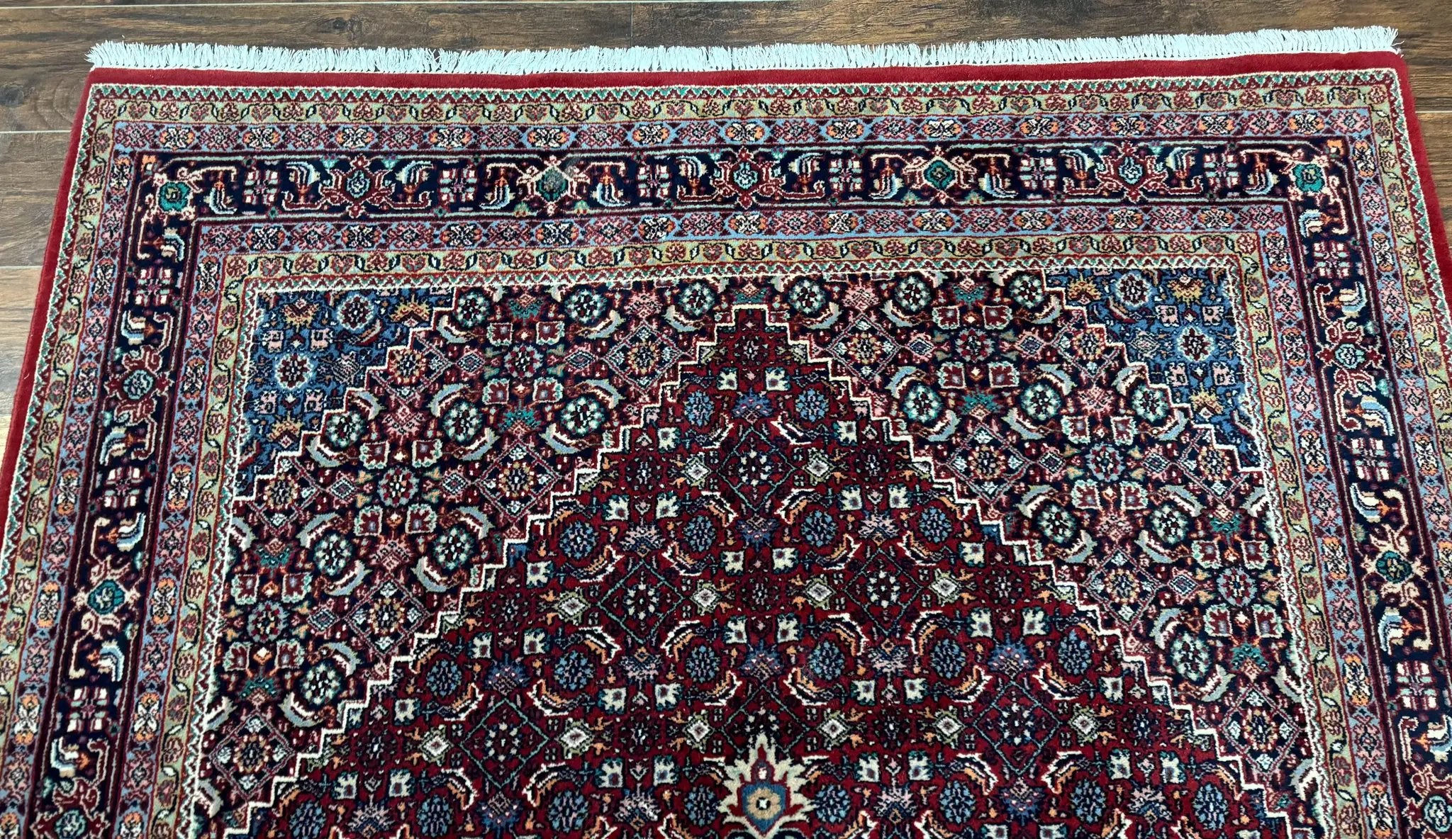 Indo Persian Bidjar Rug 6x9, Vintage Wool Handmade Carpet by Jewel Rugs