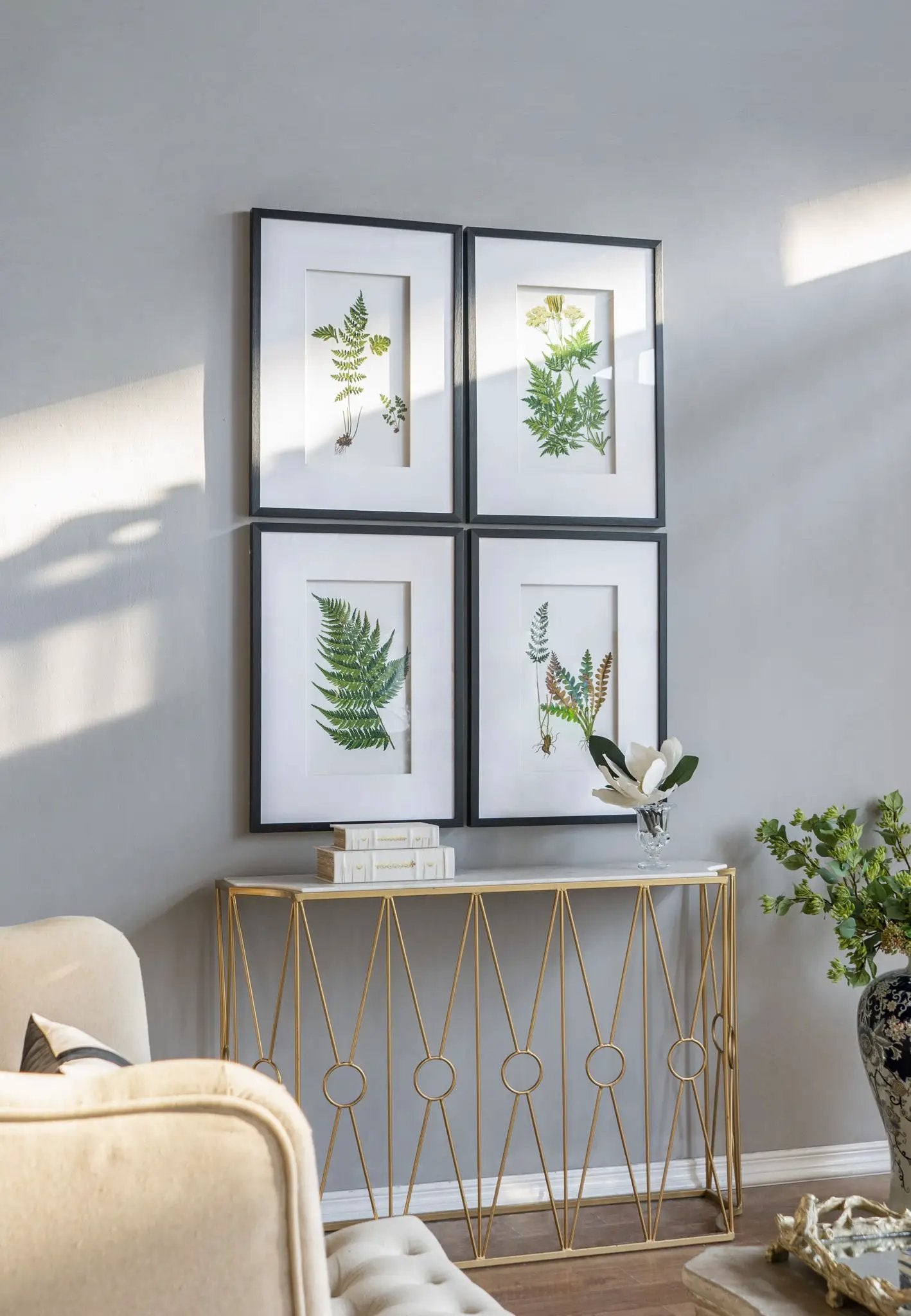 Botanical And Fern Wall Art, Wall Decor For Living Room Dining Room Entryway (Set of 4) - White / Black by HouseOfZazla