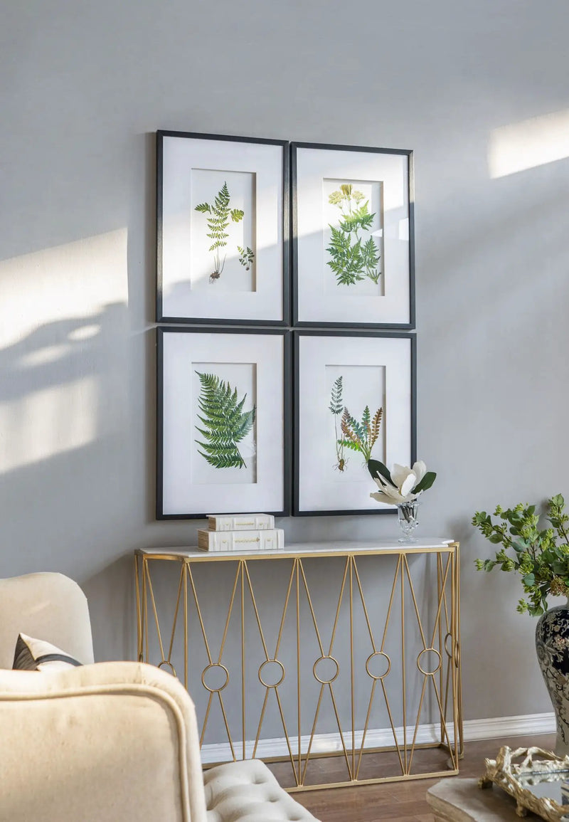 Botanical And Fern Wall Art, Wall Decor For Living Room Dining Room Entryway (Set of 4) - White / Black by HouseOfZazla
