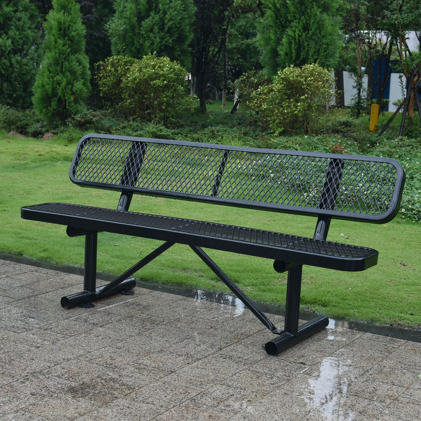 6' Outdoor Steel Bench With Backrest by HouseOfZazla