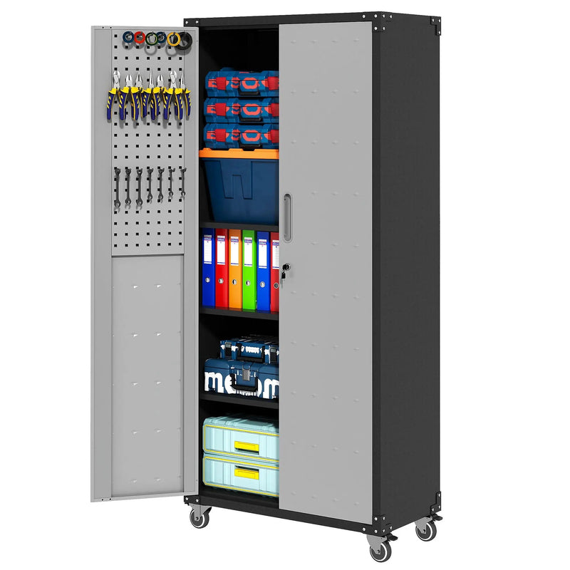 Metal Garage Storage Cabinet With Wheels Heavy Duty Tool Storage Cabinet - Brushed Nickel by HouseOfZazla