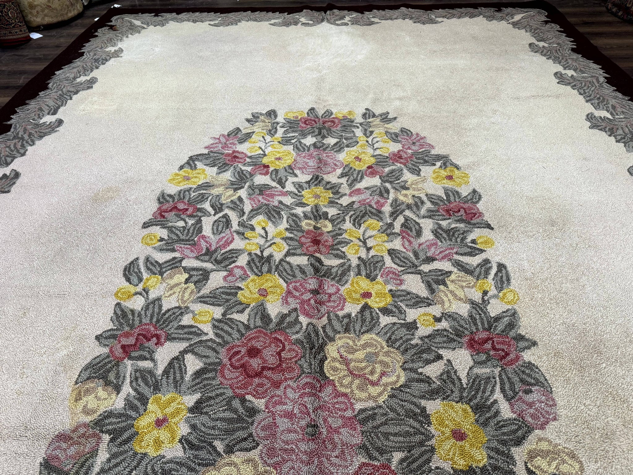 Palace Size American Hooked Rug 11x20 Aubusson Style Ivory by Jewel Rugs