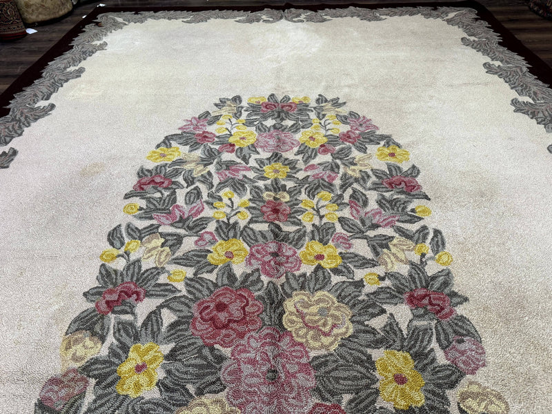 Palace Size American Hooked Rug 11x20 Aubusson Style Ivory by Jewel Rugs