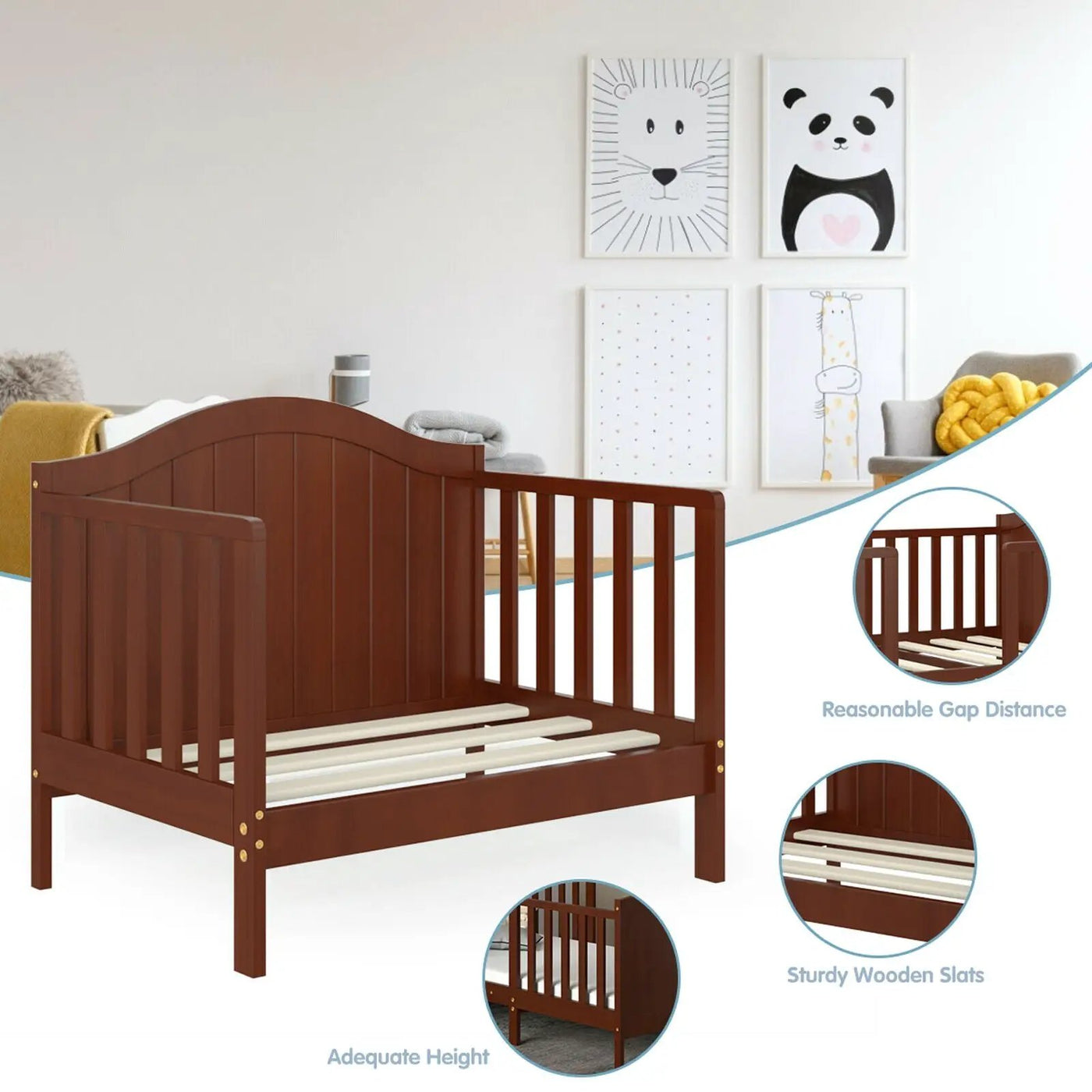 2-in-1 Classic Convertible Wooden Toddler Bed with 2 Side Guardrails for Extra Safety by DirectDeals