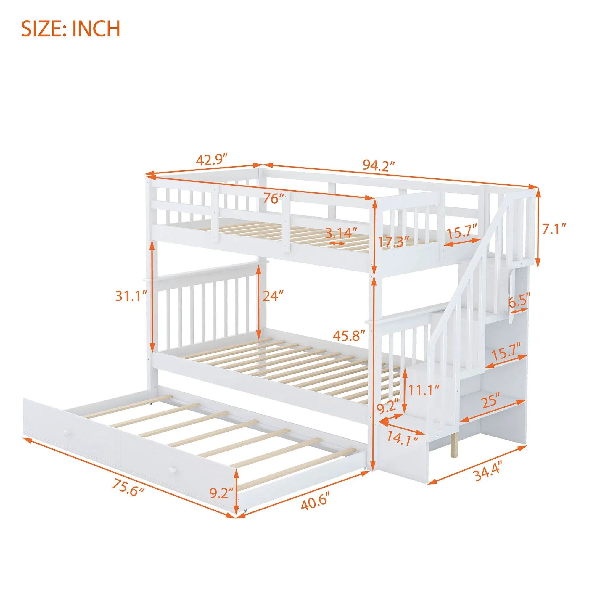 Stairway Bunk Bed With Storage And Guard Rail For Bedroom by Unique Piece Furniture