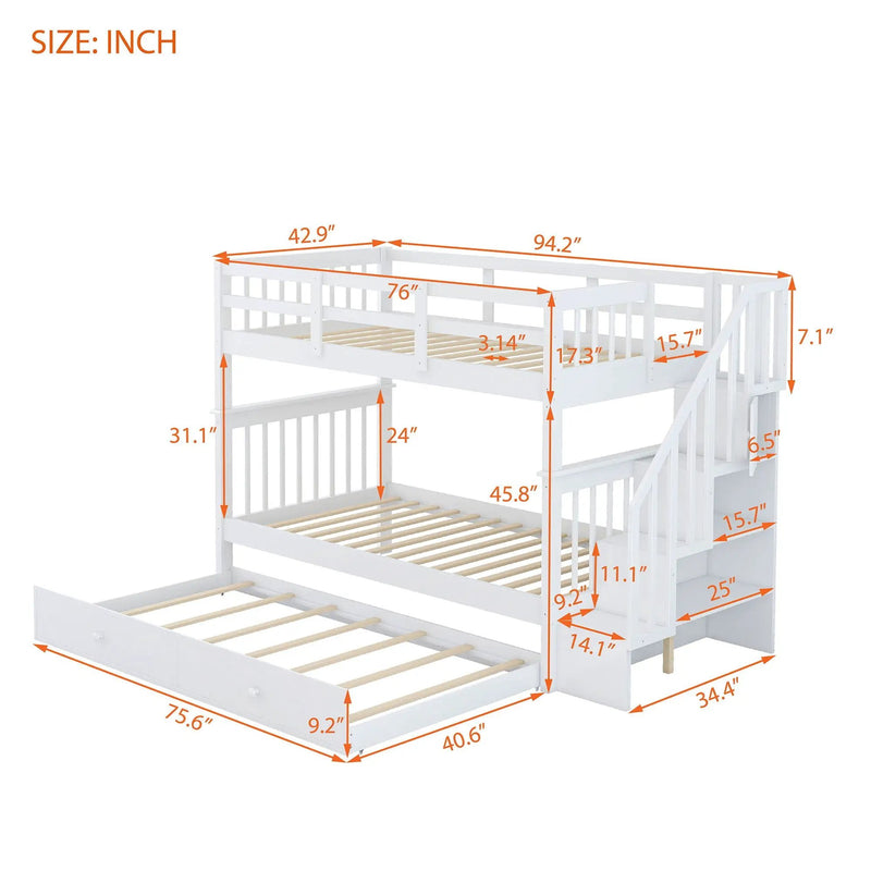 Stairway Bunk Bed With Storage And Guard Rail For Bedroom by HouseOfZazla