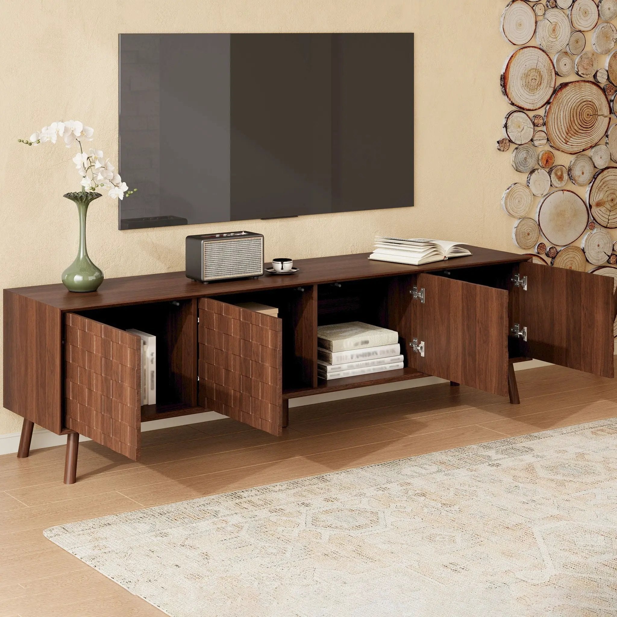 TV Stand With Soft Closing Hinges And Cable Management - Walnut by Unique Piece Furniture